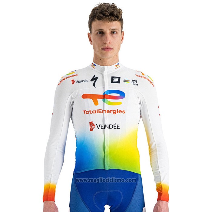 2022 Abbigliamento Ciclismo Direct Energie Bianco Giallo Blu Manica Lunga e Salopette